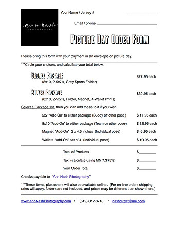 Picture Day Order Form 2018